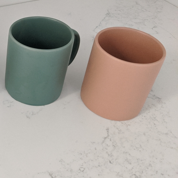 Vintage Green and Pink Stoneware Coffee Mugs Lot 2 - Picture 3 of 3
